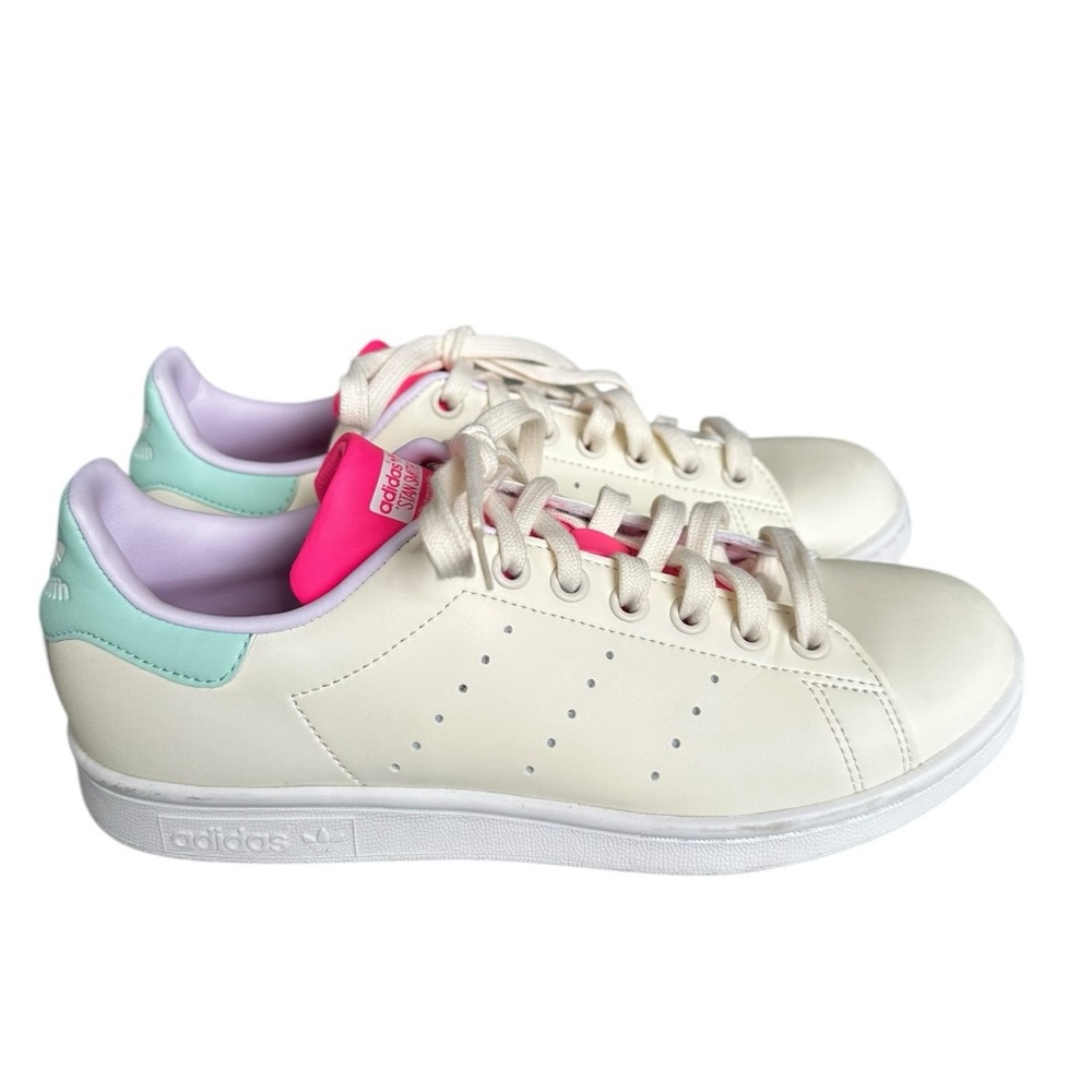 Stan Smith color block Adidas Women's Cream Sneakers  Pink and Mint Accents 7.5‎